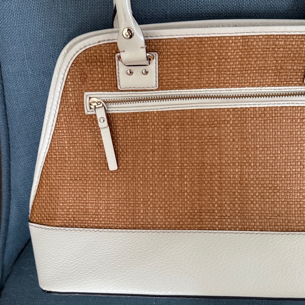 Kate Spade WOVEN Lotty Dome Satchel IVORY Leather & Brown Woven Straw panel EUC - Picture 4 of 15